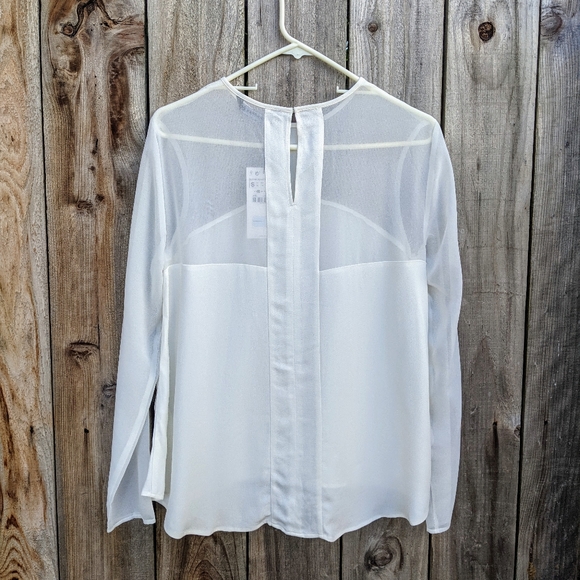 Zara Sheer Long Sleeve Blouse White Small - Picture 4 of 8